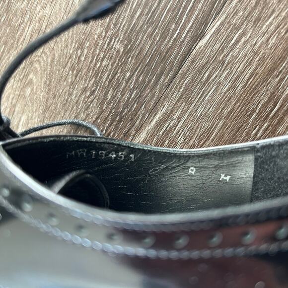 EUC Stuart Weitzman Thomas Black Patent Leather Oxford Heels 8 M Lace Up Brogue - Picture 7 of 16